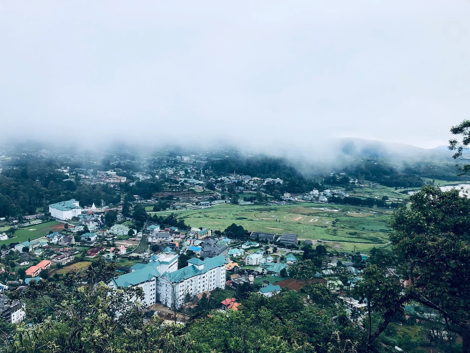 Nuwara Eliya town and its misty surrounding hills