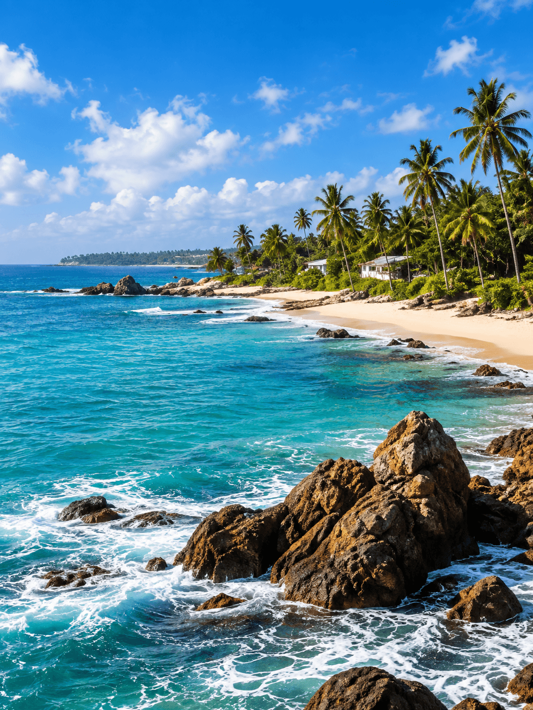 Palm-lined Sri Lankan beach and turquoise ocean